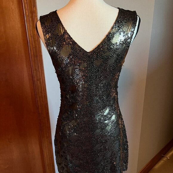 Express Black & Gold Sequin Cocktail Dress, Size Small - Picture 2 of 7